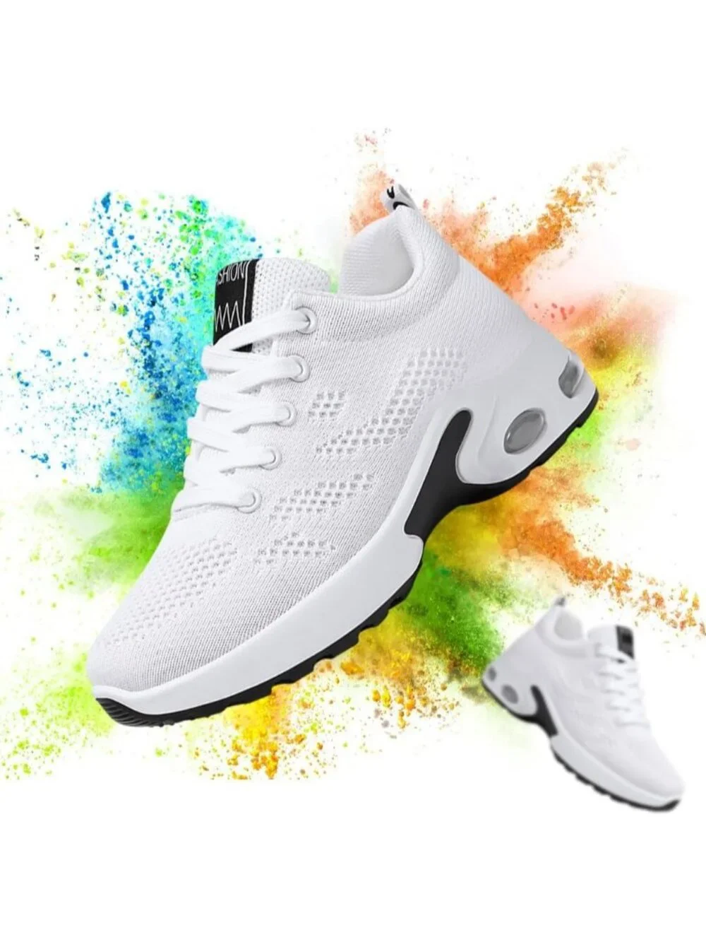 Women's White White Lightweight Air Cushion Mesh Breathable Casual Sneakers